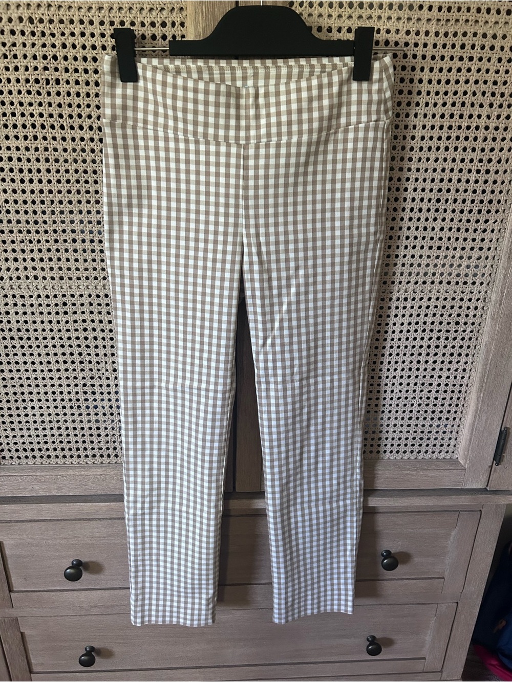 J. McLaughlin Beige and White Gingham Straight-Leg Pants